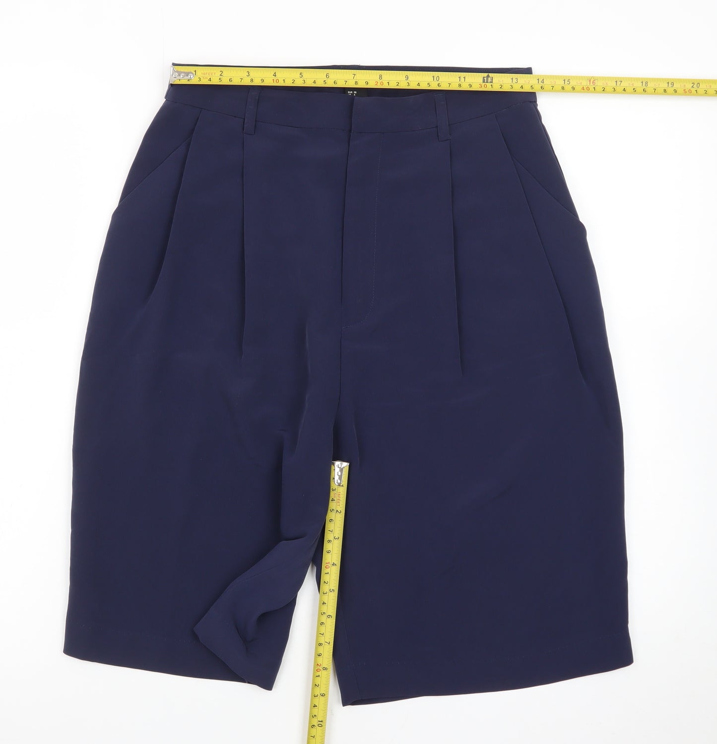 H&M Women Blue Size 10 Bermuda Pleated High Rise Shorts