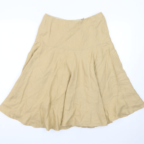 Aquascutum Women Beige Linen A-Line Midi Skirt UK10