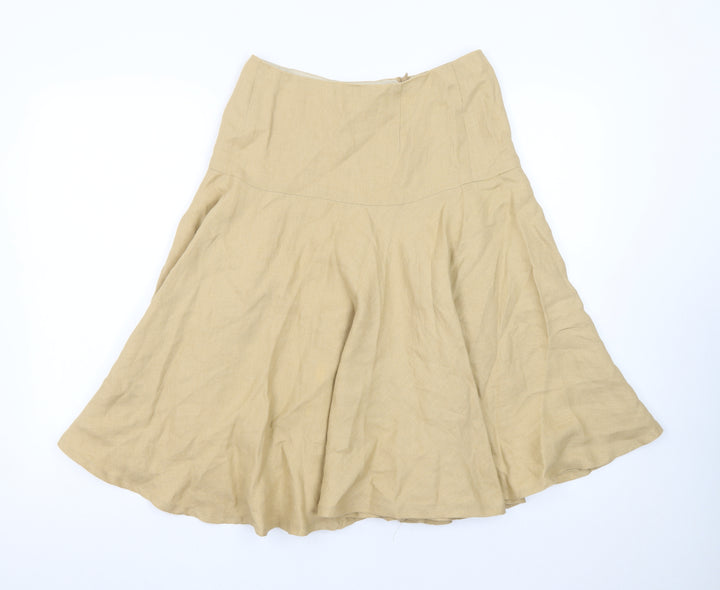 Aquascutum Women Beige Linen A-Line Midi Skirt UK10