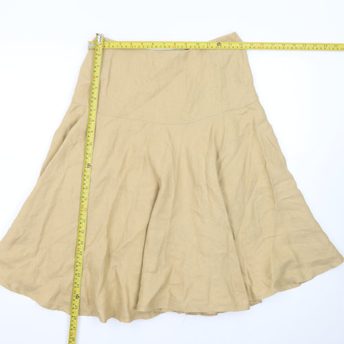 Aquascutum Women Beige Linen A-Line Midi Skirt UK10
