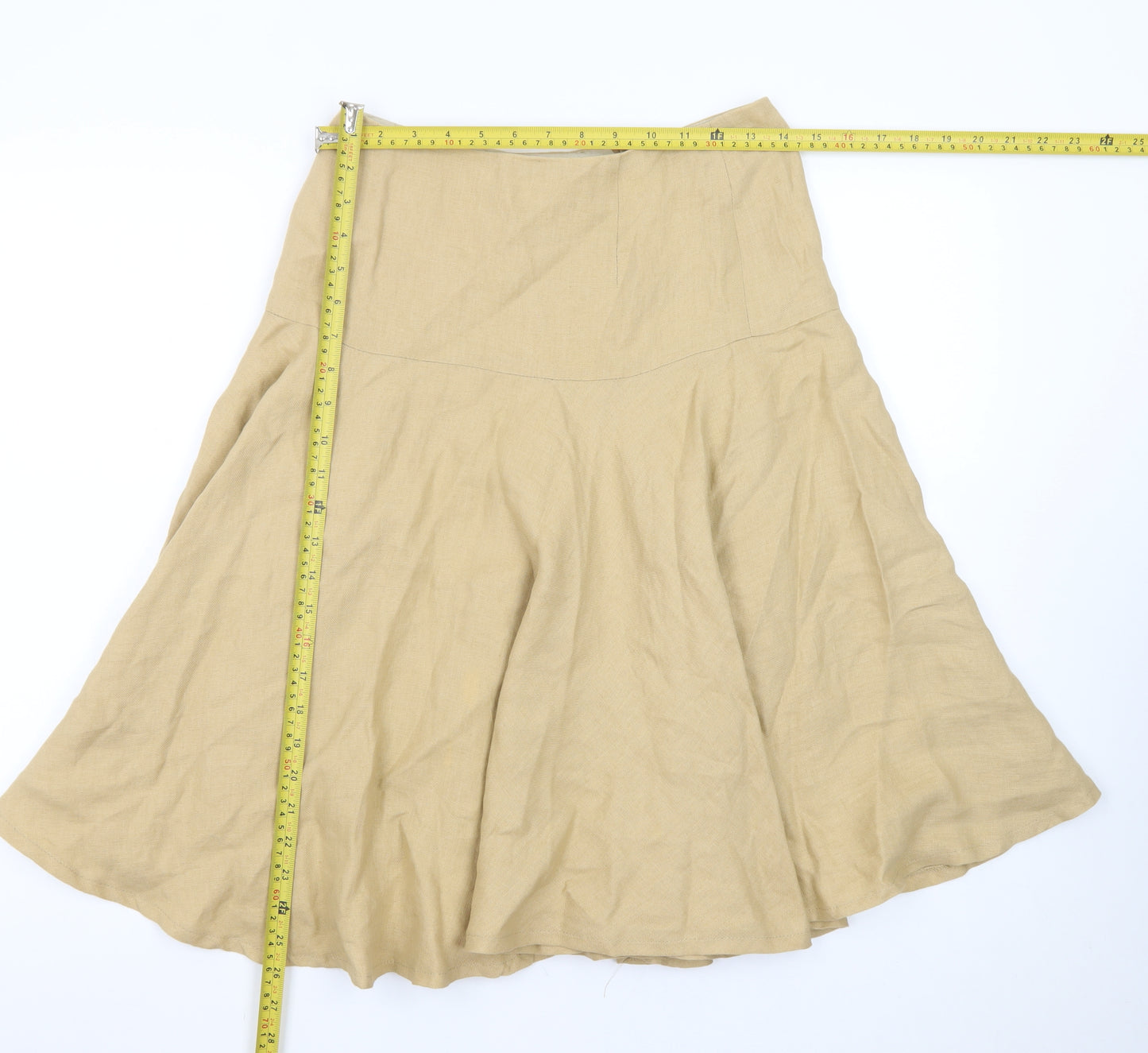 Aquascutum Women Beige Linen A-Line Midi Skirt UK10