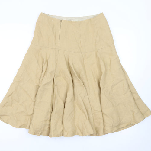 Aquascutum Women Beige Linen A-Line Midi Skirt UK10