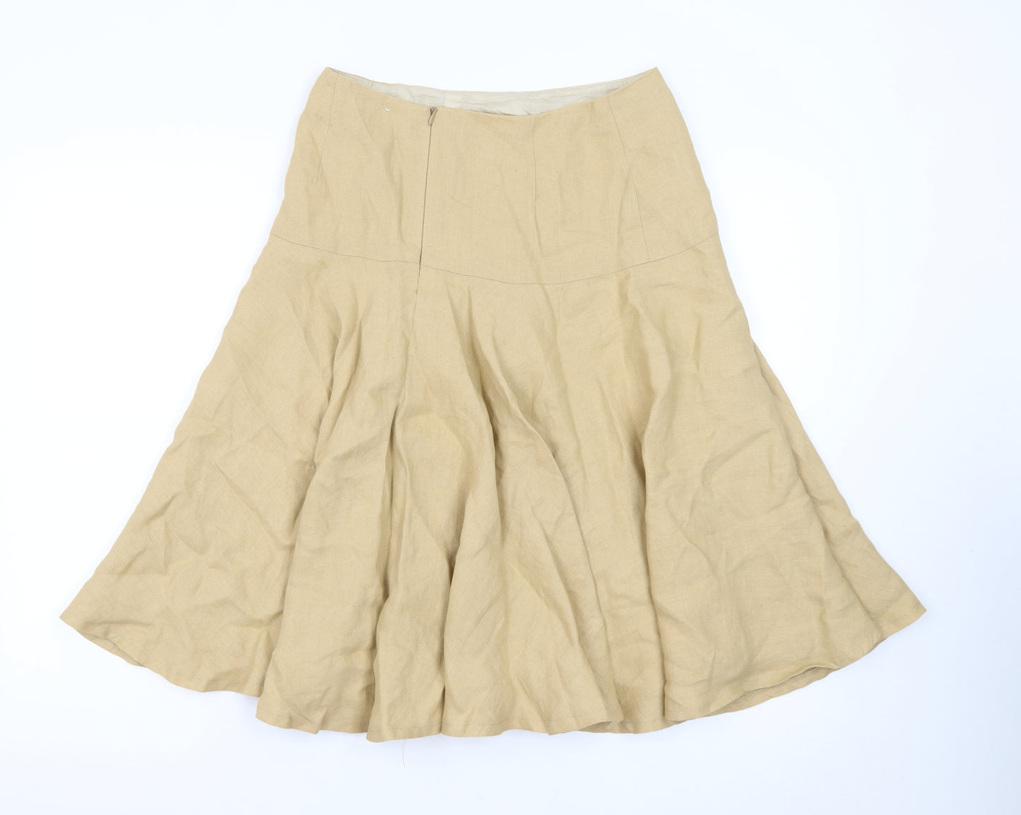 Aquascutum Women Beige Linen A-Line Midi Skirt UK10