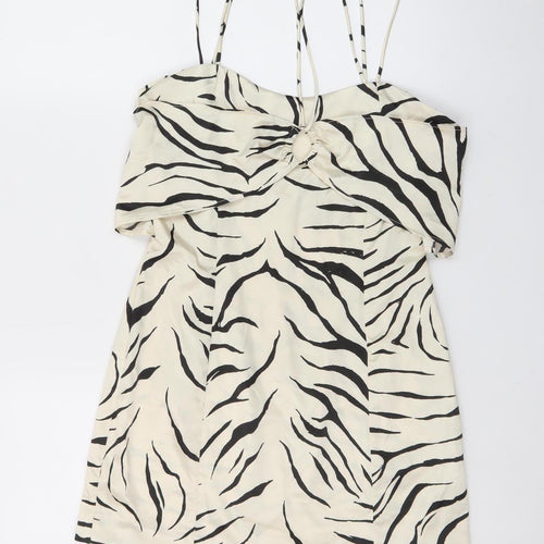 Zara Women Beige Zebra Print Slip Dress Size 14 Summer
