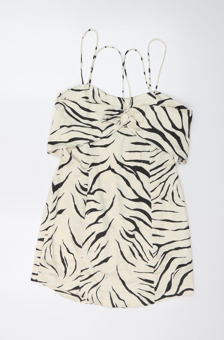 Zara Women Beige Zebra Print Slip Dress Size 14 Summer
