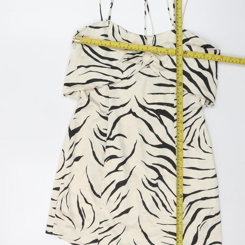 Zara Women Beige Zebra Print Slip Dress Size 14 Summer