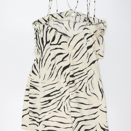Zara Women Beige Zebra Print Slip Dress Size 14 Summer