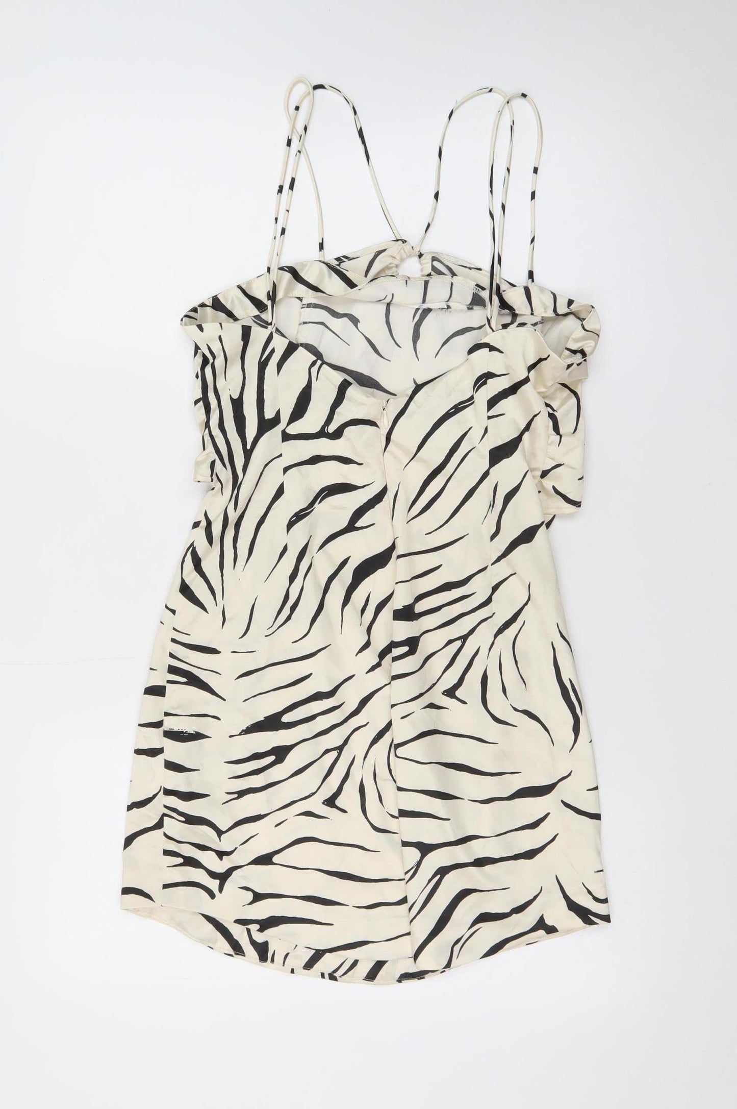 Zara Women Beige Zebra Print Slip Dress Size 14 Summer