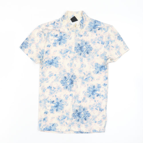 Urban Outfitters Women's Blue Floral High Neck Stretch T-Shirt Size S
