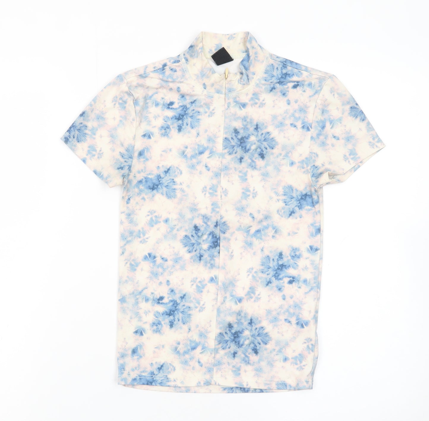 Urban Outfitters Women's Blue Floral High Neck Stretch T-Shirt Size S