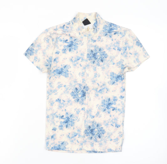 Urban Outfitters Women's Blue Floral High Neck Stretch T-Shirt Size S
