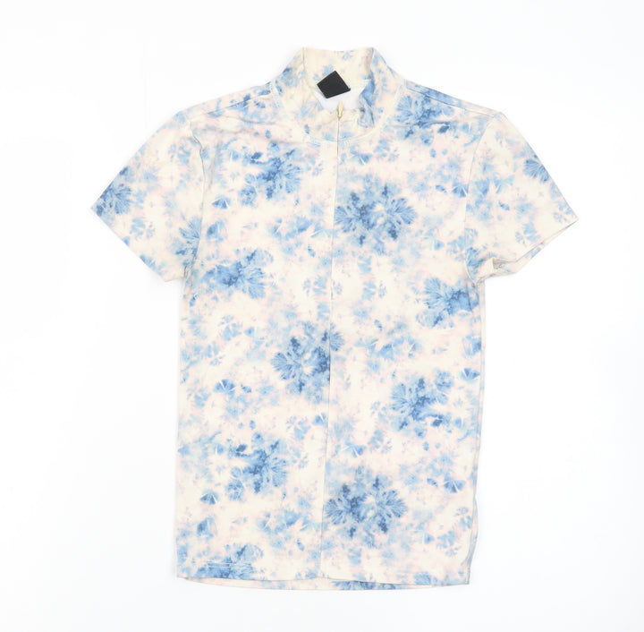 Urban Outfitters Women's Blue Floral High Neck Stretch T-Shirt Size S