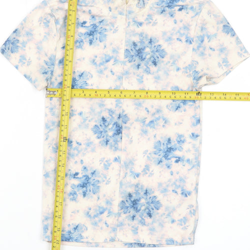 Urban Outfitters Women's Blue Floral High Neck Stretch T-Shirt Size S