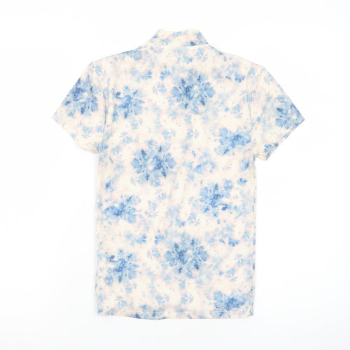 Urban Outfitters Women's Blue Floral High Neck Stretch T-Shirt Size S