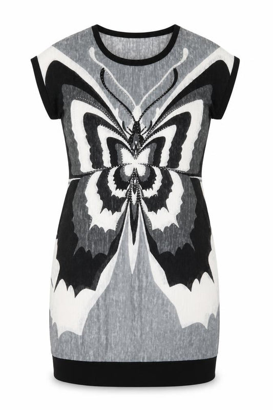 Front view of Culture Women's Multicoloured Butterfly Graphic T-Shirt Dress, size 8