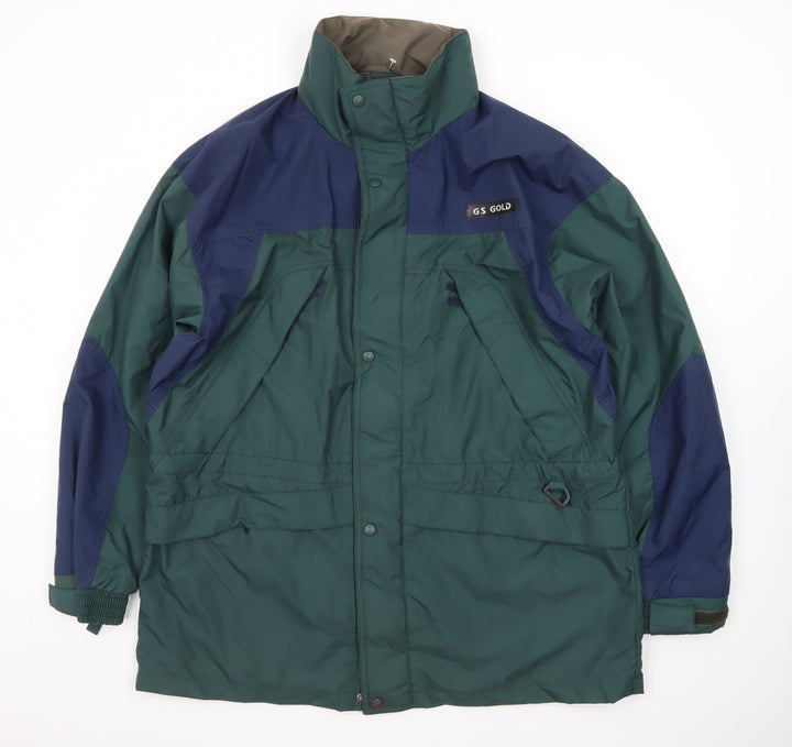 GS Gold Men's Green Waterproof Parka Jacket Large Nylon Outdoor Zip