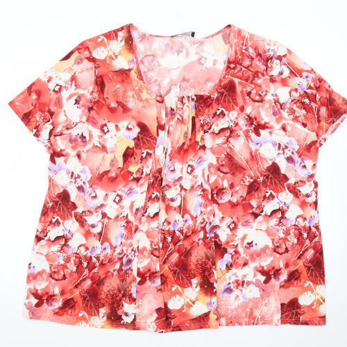Ann Harvey Women’s Red Floral Short Sleeve Tunic Blouse Size 20