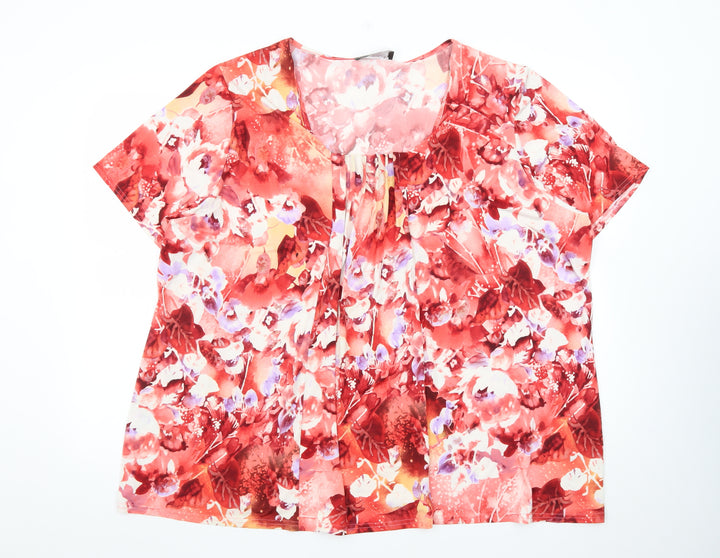 Ann Harvey Women’s Red Floral Short Sleeve Tunic Blouse Size 20