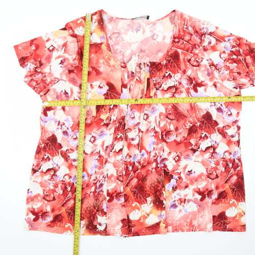 Ann Harvey Women’s Red Floral Short Sleeve Tunic Blouse Size 20