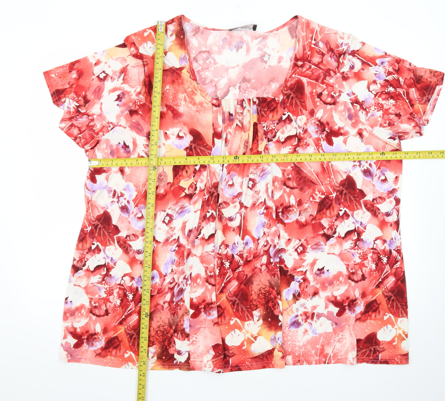 Ann Harvey Women’s Red Floral Short Sleeve Tunic Blouse Size 20
