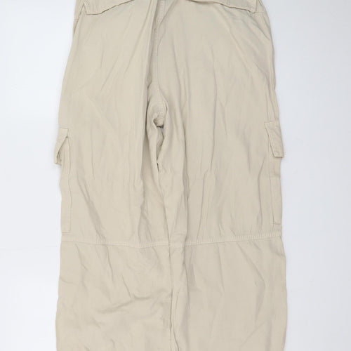 Bershka Women Beige Cargo Tapered Trousers Size L Elastic Waist