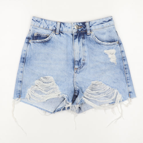 Topshop Women Blue Size 6 Mom Denim Distressed Shorts