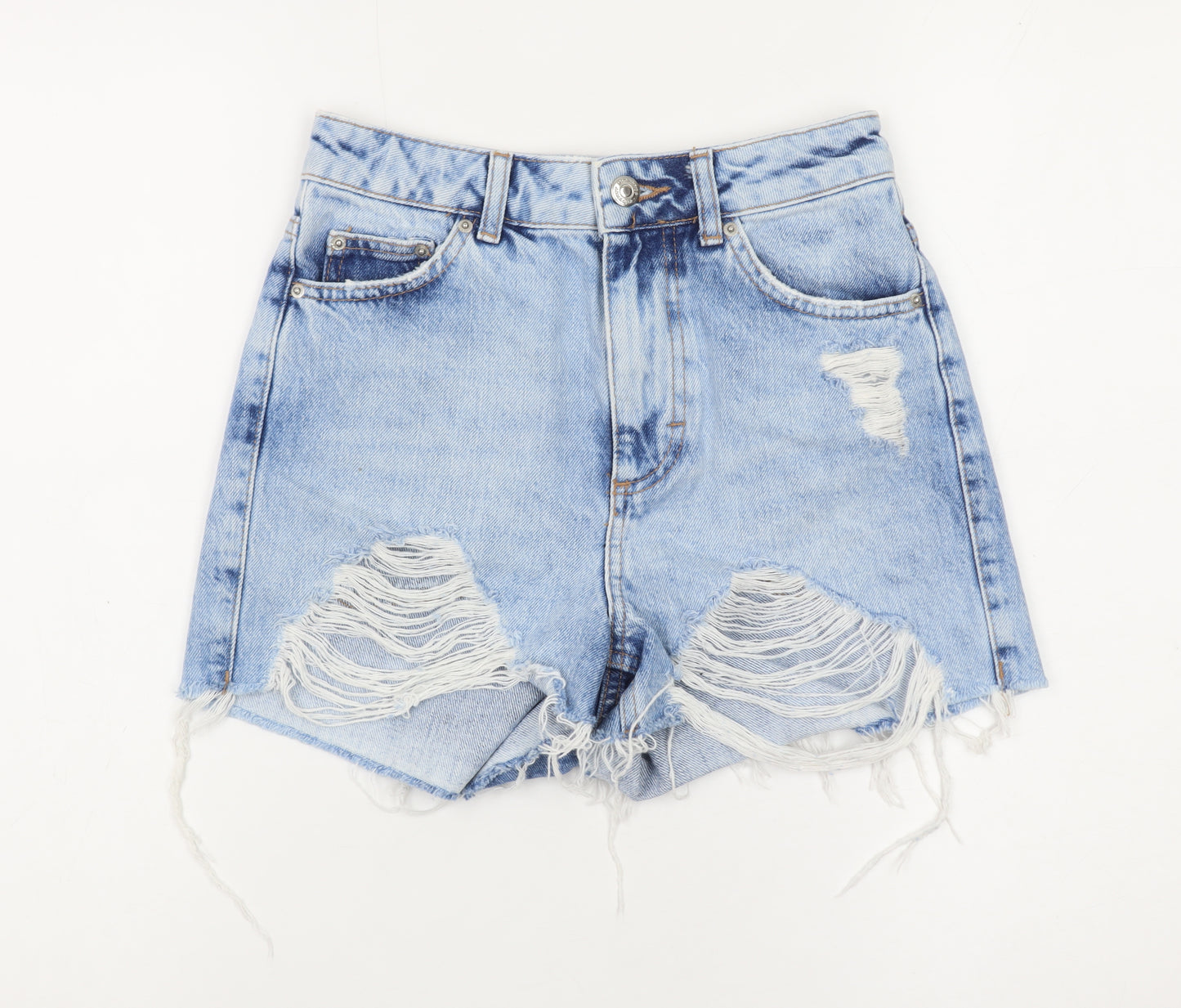 Topshop Women Blue Size 6 Mom Denim Distressed Shorts