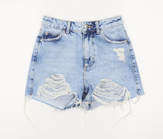 Topshop Women Blue Size 6 Mom Denim Distressed Shorts
