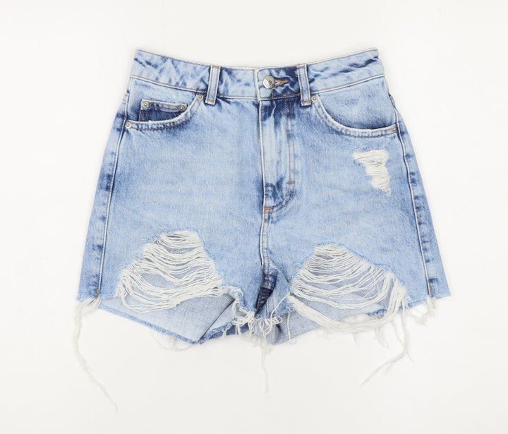Topshop Women Blue Size 6 Mom Denim Distressed Shorts