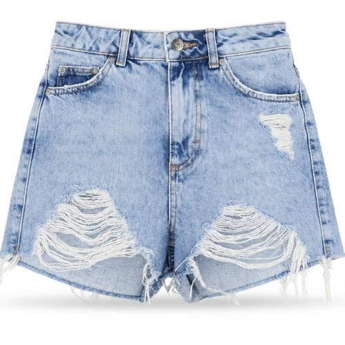Topshop Women Blue Size 6 Mom Denim Distressed Shorts