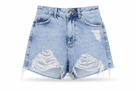 Topshop Women Blue Size 6 Mom Denim Distressed Shorts