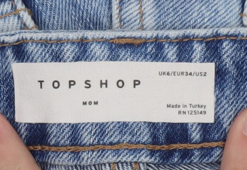 Topshop Women Blue Size 6 Mom Denim Distressed Shorts