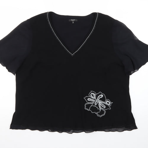 Personal Choice Women's Black Embroidered V-Neck Tunic Blouse Size 18