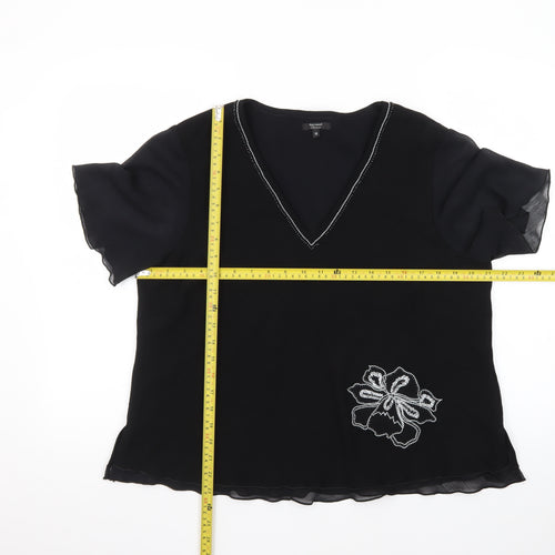 Personal Choice Women's Black Embroidered V-Neck Tunic Blouse Size 18
