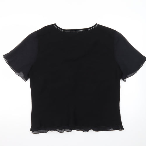 Personal Choice Women's Black Embroidered V-Neck Tunic Blouse Size 18
