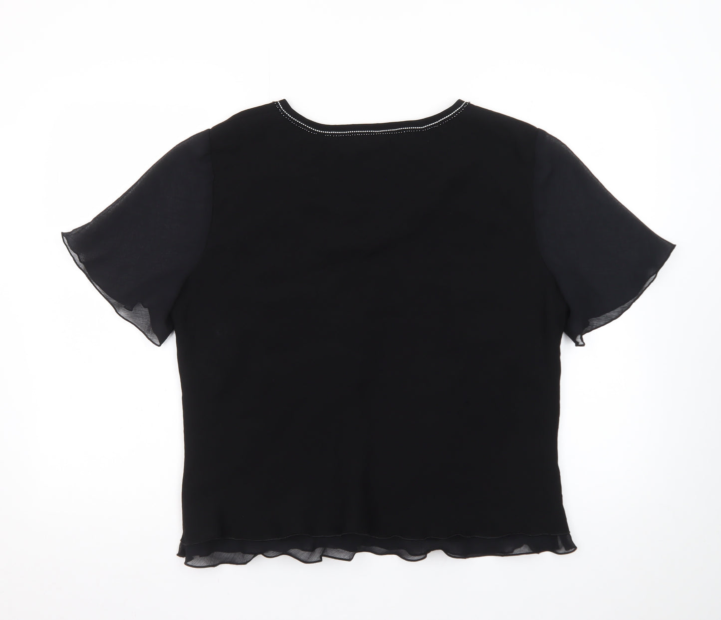 Personal Choice Women's Black Embroidered V-Neck Tunic Blouse Size 18