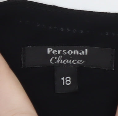 Personal Choice Women's Black Embroidered V-Neck Tunic Blouse Size 18