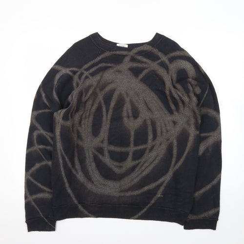 Lee Womens Black XL Pullover Jumper Crew Neck Grunge Patterned Sweatshirt
