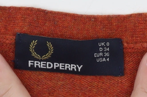 Fred Perry Womens Brown V-Neck Cardigan Size 8 Wool Blend