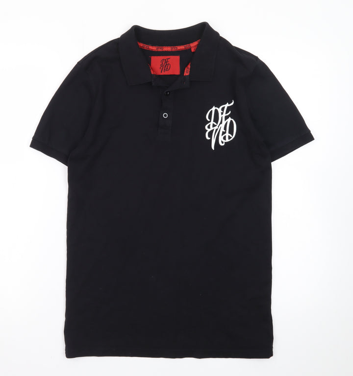 DFND Men’s Black Collared Cotton Polo T-Shirt Size S