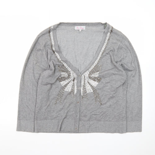 Be Beau Women's Grey Sequin V-Neck Cardigan Size 18