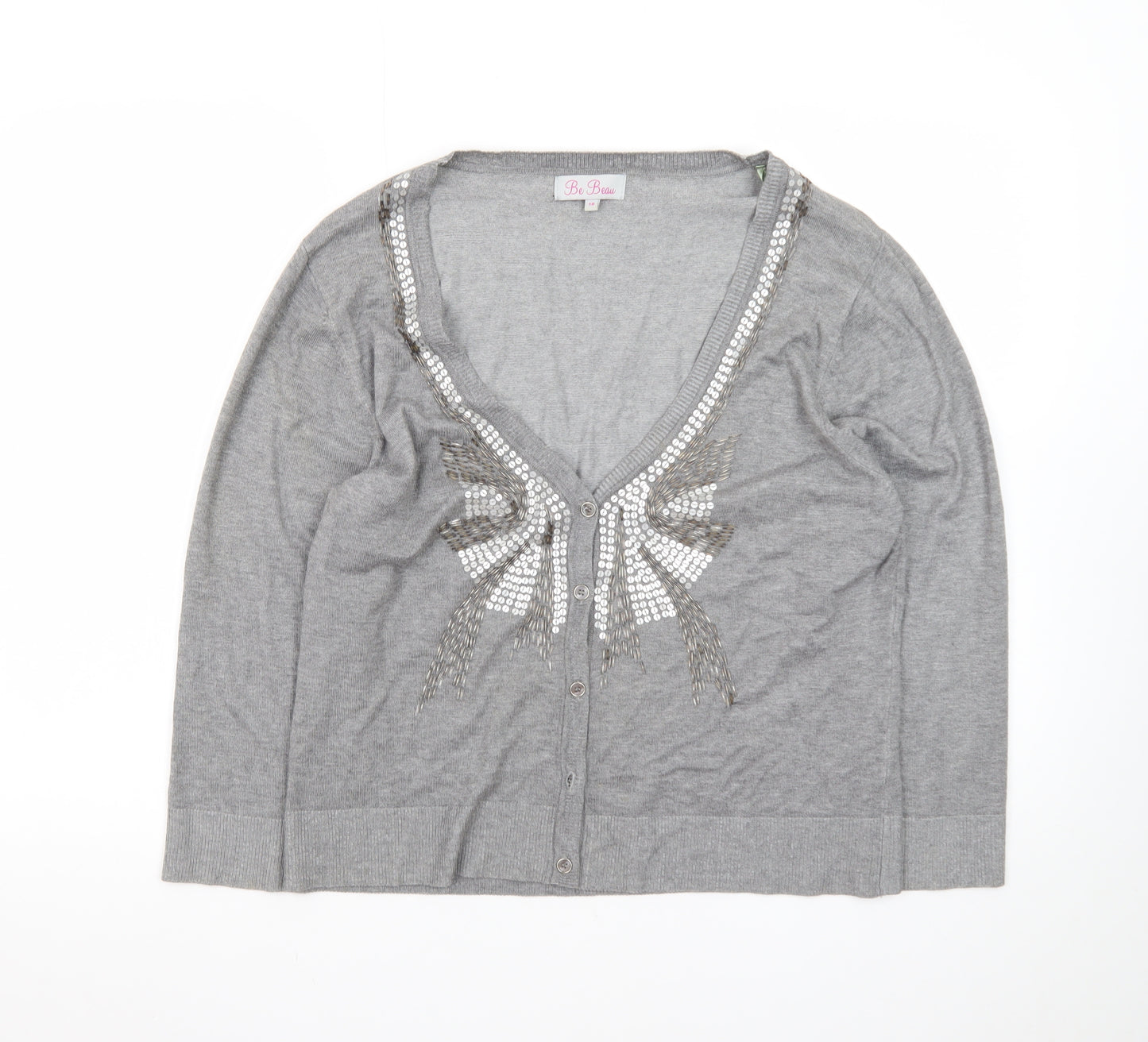 Be Beau Women's Grey Sequin V-Neck Cardigan Size 18