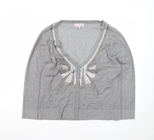 Be Beau Women's Grey Sequin V-Neck Cardigan Size 18