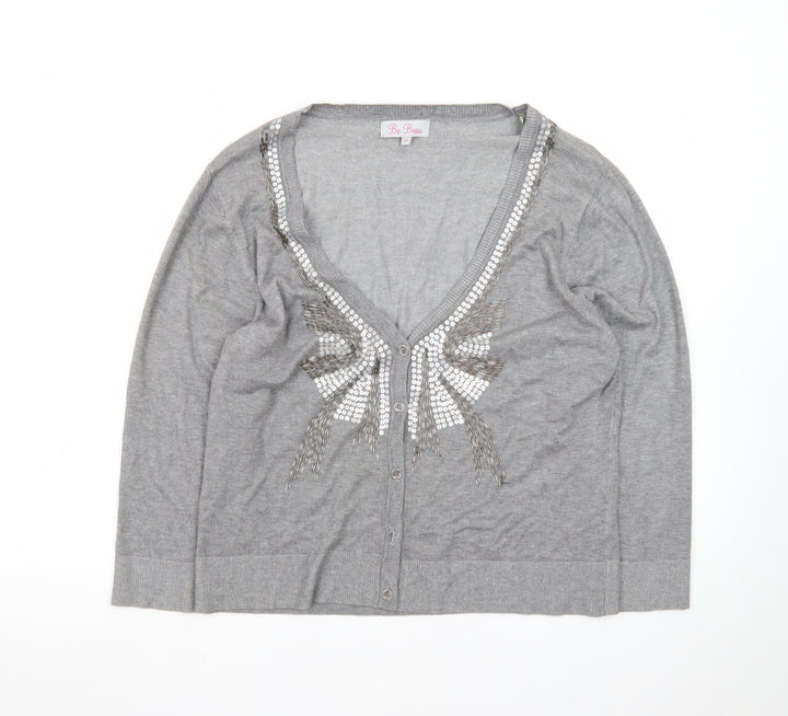 Be Beau Women's Grey Sequin V-Neck Cardigan Size 18