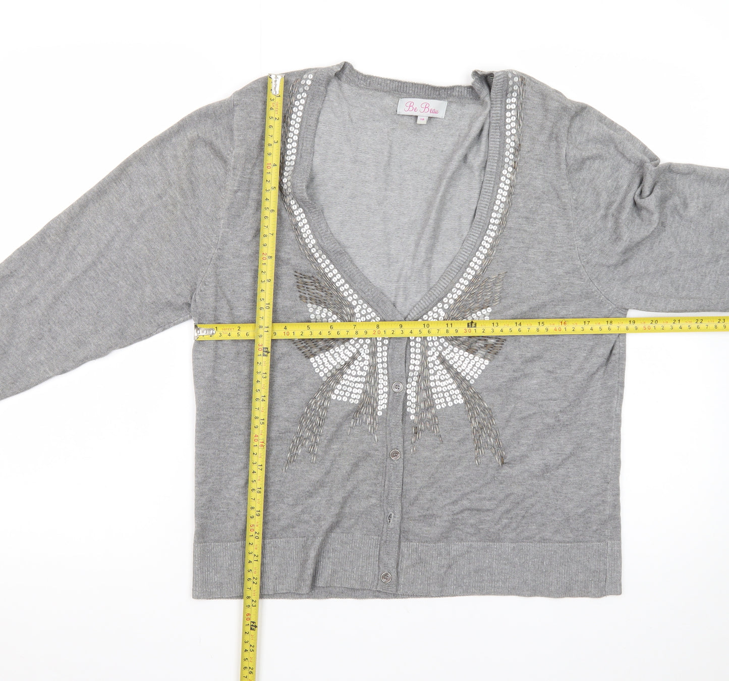Be Beau Women's Grey Sequin V-Neck Cardigan Size 18
