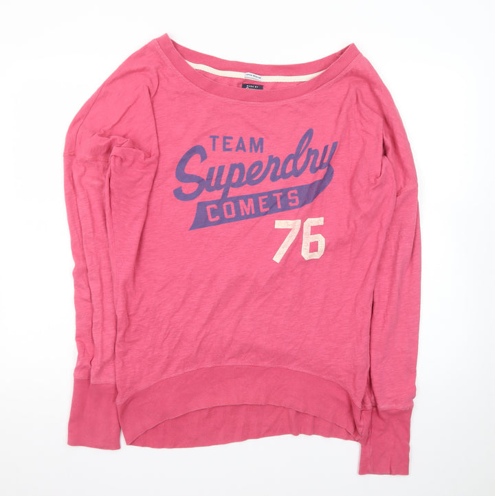 Superdry Women Pink Pullover Sweatshirt Medium Graphic Print