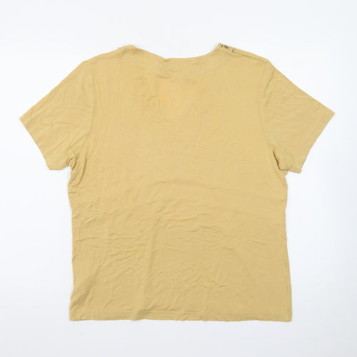 Style by EWM Women Beige V-Neck Beaded T-Shirt Size 18