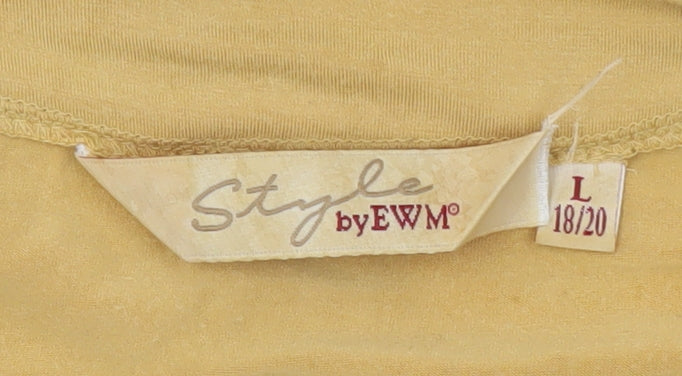 Style by EWM Women Beige V-Neck Beaded T-Shirt Size 18