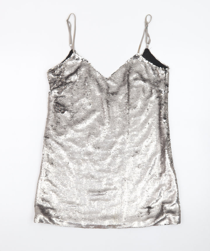 Missguided Women Silver Sequin Slip Dress M Partywear