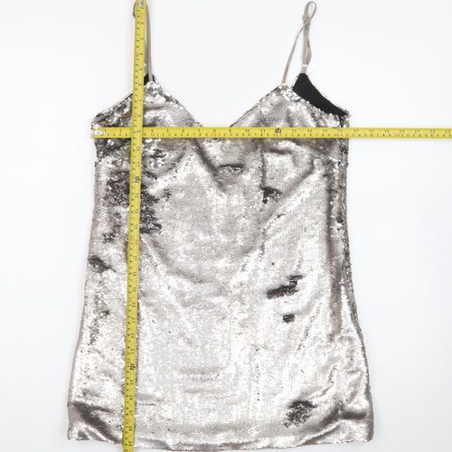 Missguided Women Silver Sequin Slip Dress M Partywear